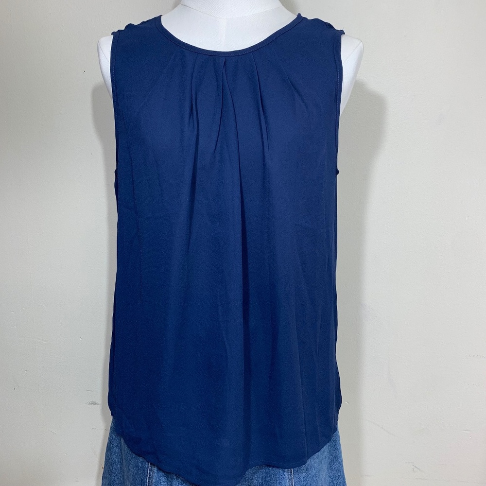 Shein Blouse Womens Large Blue Sleeveless Pleated Round Neck Keyhole‎ Back Top